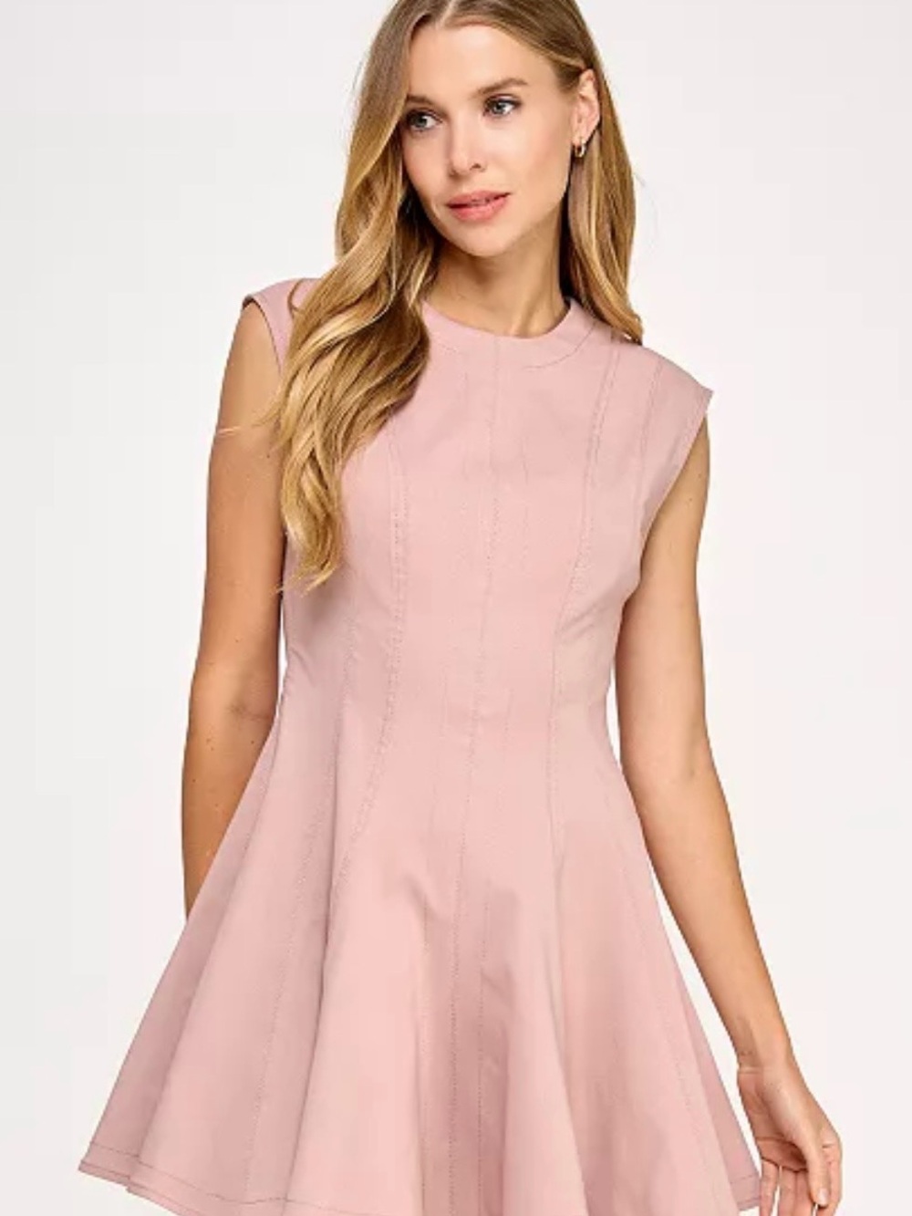 Sleeveless Blush Fit-and-Flare Mini Dress